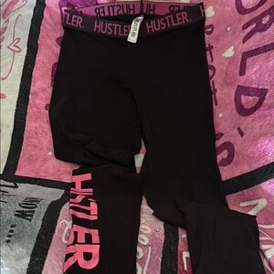 Hustler Hollywood Womens Black Leggings with Pink Accents